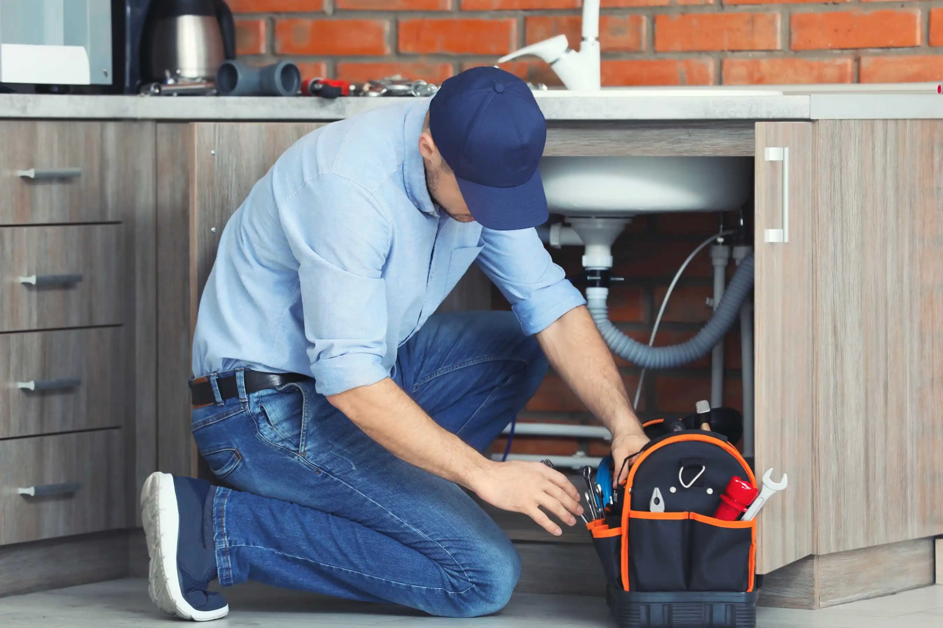 Professional plumber working